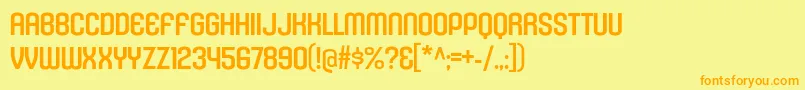 フォントKleptocracyTitlingRg – オレンジの文字が黄色の背景にあります。