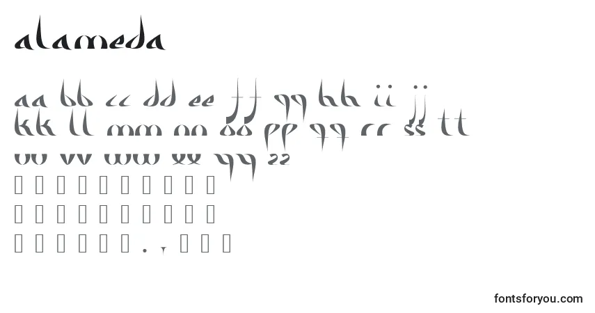 A fonte Alameda – alfabeto, números, caracteres especiais
