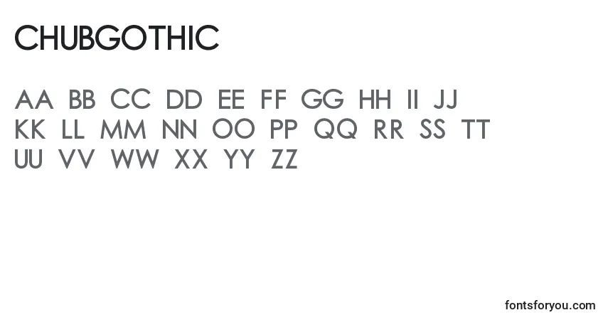 A fonte Chubgothic1 – alfabeto, números, caracteres especiais