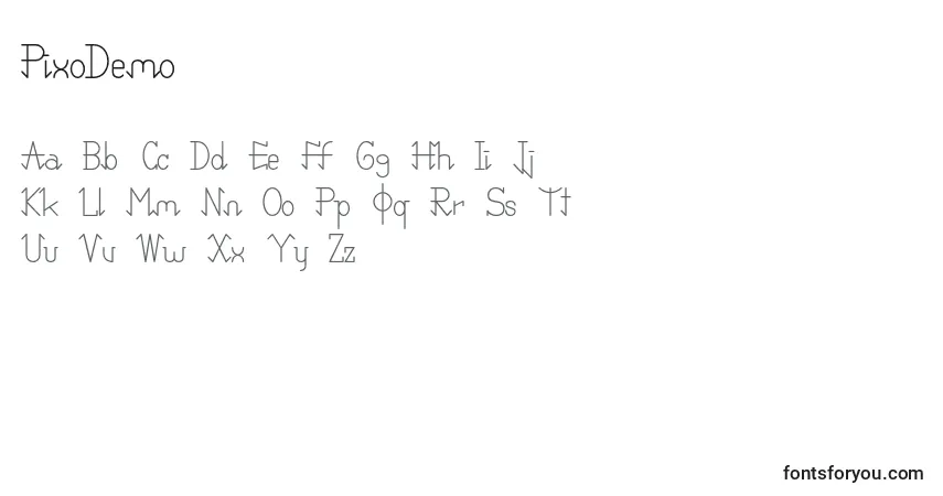 A fonte PixoDemo – alfabeto, números, caracteres especiais