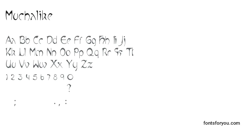 Czcionka Muchalike – alfabet, cyfry, specjalne znaki