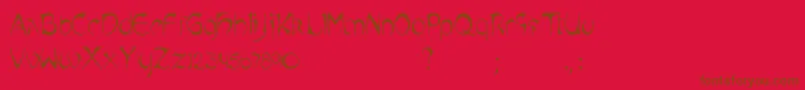 Muchalike-Schriftart – Braune Schriften auf rotem Hintergrund
