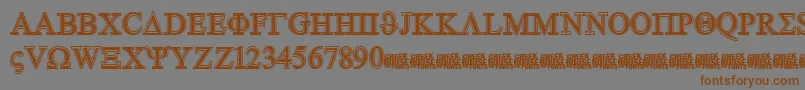フォントGreekhouseSymbolizedFree – 茶色の文字が灰色の背景にあります。