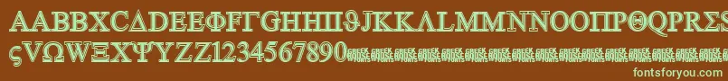 フォントGreekhouseSymbolizedFree – 緑色の文字が茶色の背景にあります。