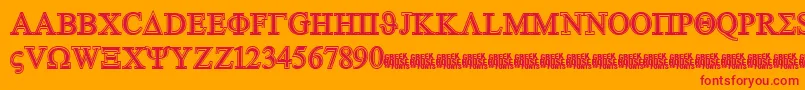 Fonte GreekhouseSymbolizedFree – fontes vermelhas em um fundo laranja