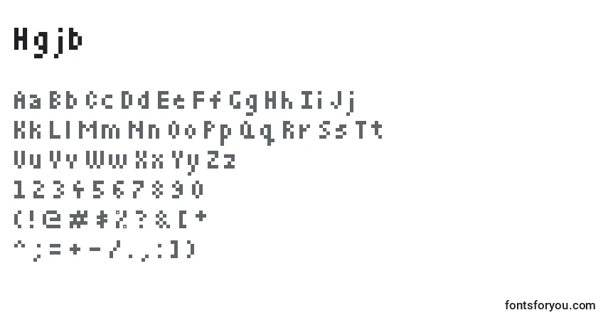 Czcionka Hgjb – alfabet, cyfry, specjalne znaki