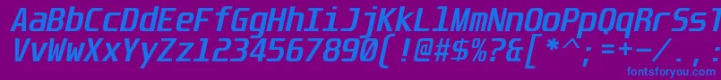 フォントUnispace ffy – 紫色の背景に青い文字