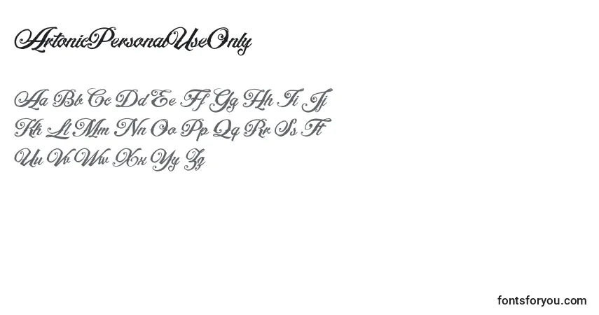 Schriftart ArtonicPersonalUseOnly – Alphabet, Zahlen, spezielle Symbole