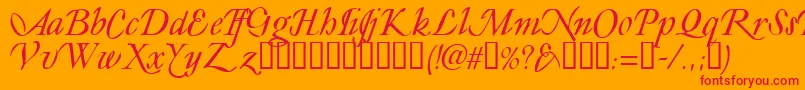 Ly-Schriftart – Rote Schriften auf orangefarbenem Hintergrund