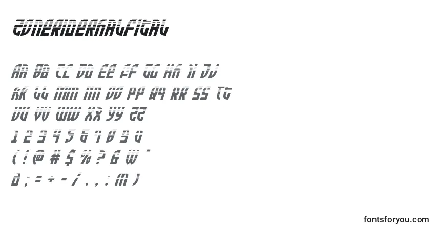 Schriftart Zoneriderhalfital – Alphabet, Zahlen, spezielle Symbole