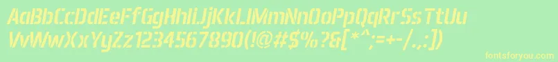 フォントAeroMaticsStencilItalic – 黄色の文字が緑の背景にあります