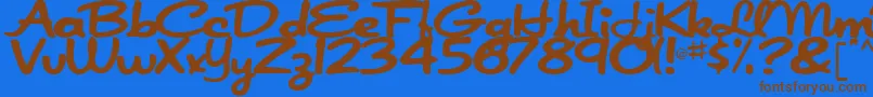 フォントJapanRegular – 茶色の文字が青い背景にあります。