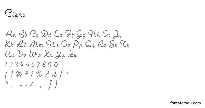 Schriftart Cigno – Alphabet, Zahlen, spezielle Symbole
