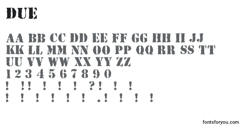 A fonte Due – alfabeto, números, caracteres especiais