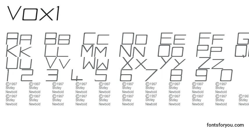 Vox1-fontti – aakkoset, numerot, erikoismerkit