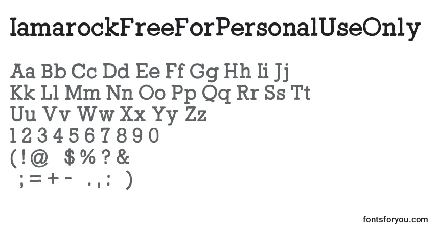 A fonte IamarockFreeForPersonalUseOnly – alfabeto, números, caracteres especiais