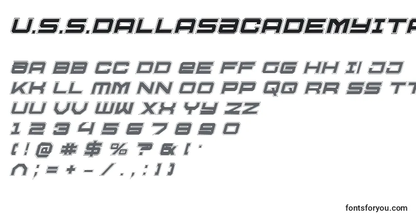 A fonte U.S.S.DallasAcademyItalic – alfabeto, números, caracteres especiais