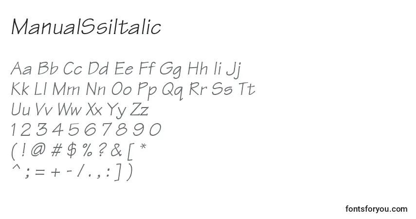 A fonte ManualSsiItalic – alfabeto, números, caracteres especiais