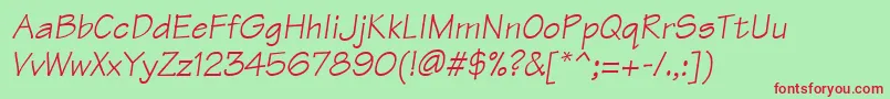 Czcionka ManualSsiItalic – czerwone czcionki na zielonym tle
