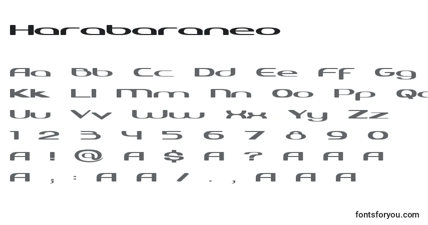 Czcionka Harabaraneo – alfabet, cyfry, specjalne znaki