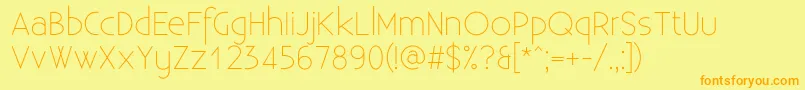 フォントExistenceLight – オレンジの文字が黄色の背景にあります。