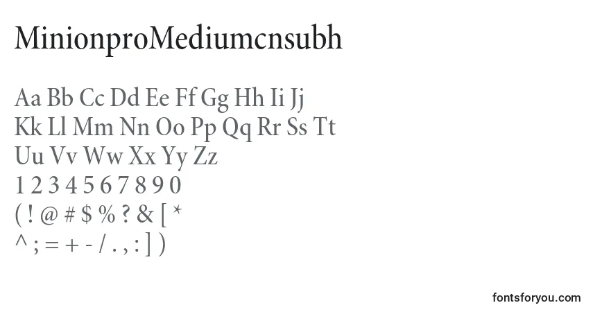 A fonte MinionproMediumcnsubh – alfabeto, números, caracteres especiais
