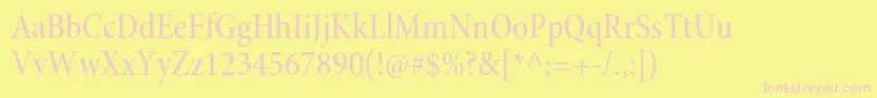 MinionproMediumcnsubh-fontti – vaaleanpunaiset fontit keltaisella taustalla