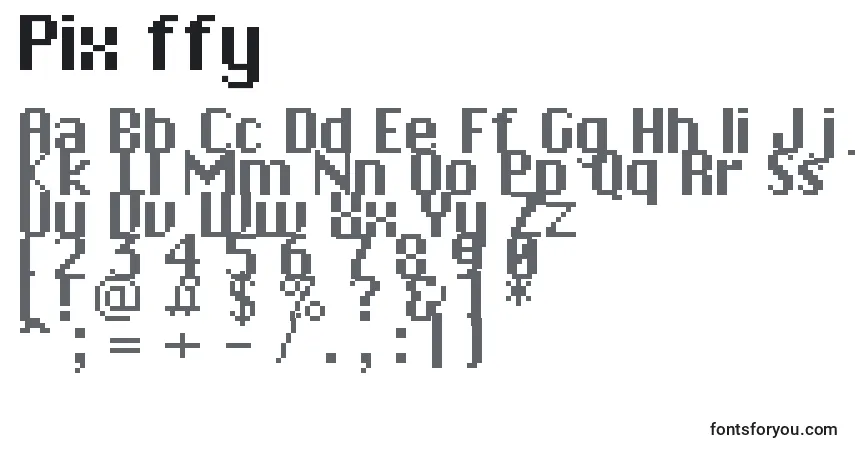 Schriftart Pix ffy – Alphabet, Zahlen, spezielle Symbole