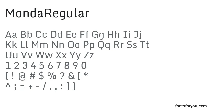 Schriftart MondaRegular – Alphabet, Zahlen, spezielle Symbole