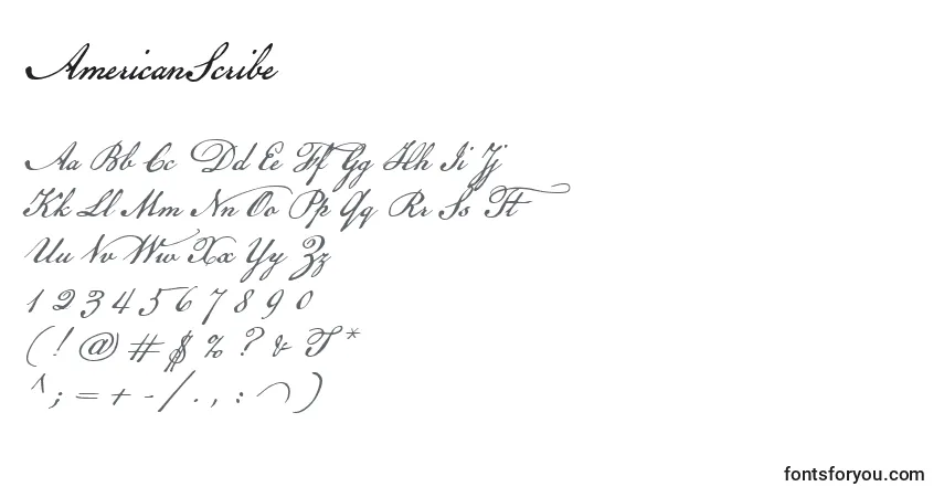 AmericanScribe-fontti – aakkoset, numerot, erikoismerkit