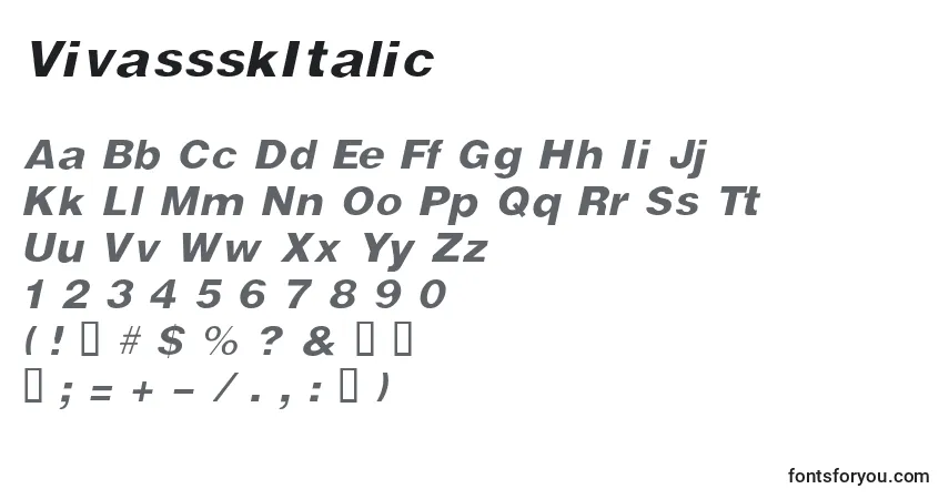 Czcionka VivassskItalic – alfabet, cyfry, specjalne znaki