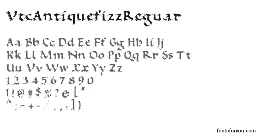 Fuente VtcAntiquefizzReguar - alfabeto, números, caracteres especiales