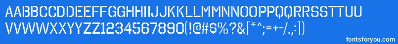 OctinStencilFree-Schriftart – Weiße Schriften auf blauem Hintergrund
