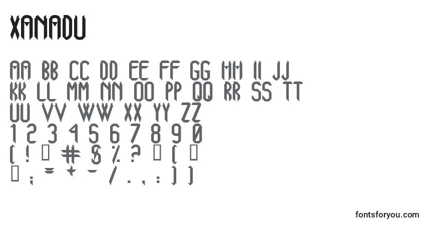 Xanadu-fontti – aakkoset, numerot, erikoismerkit