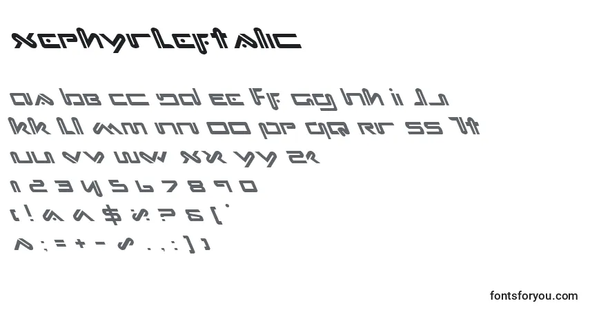 A fonte XephyrLeftalic – alfabeto, números, caracteres especiais