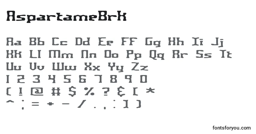Шрифт AspartameBrk – алфавит, цифры, специальные символы