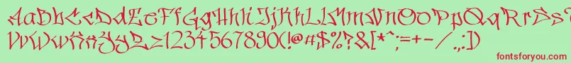 Hinterwelt15-Schriftart – Rote Schriften auf grünem Hintergrund