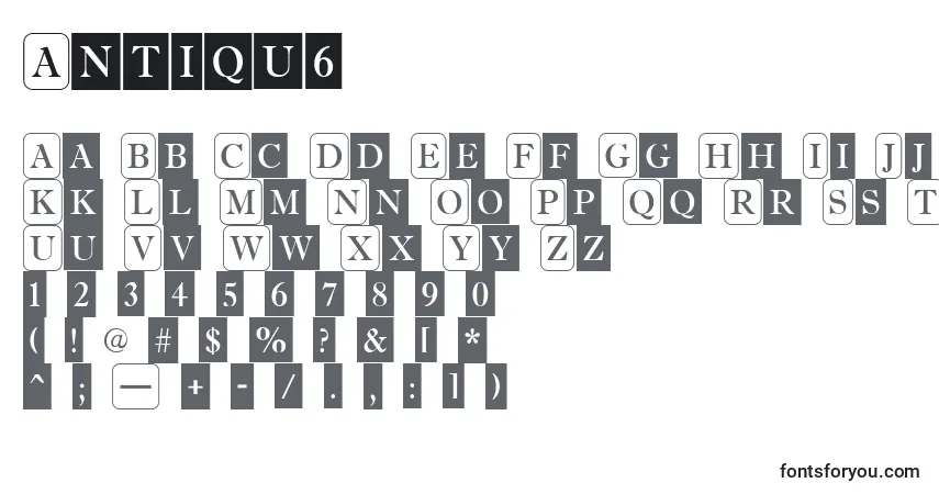A fonte Antiqu6 – alfabeto, números, caracteres especiais