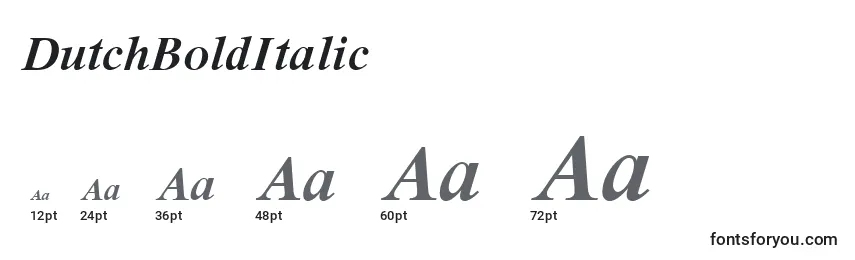 Размеры шрифта DutchBoldItalic