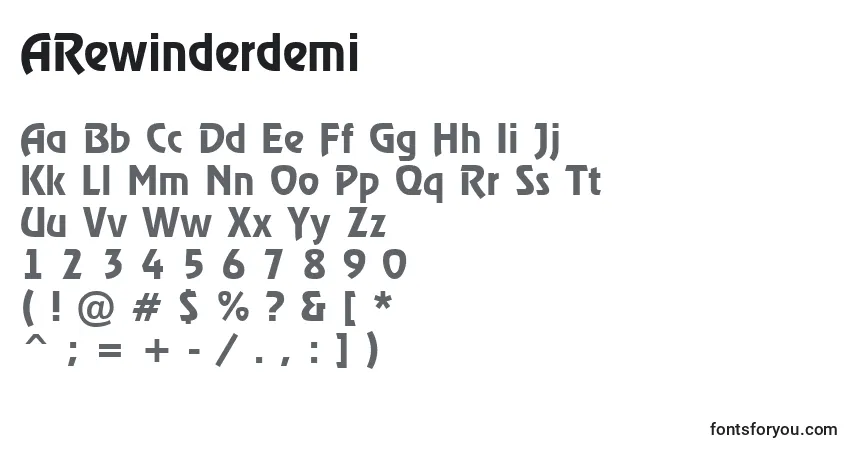 Czcionka ARewinderdemi – alfabet, cyfry, specjalne znaki