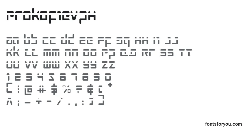 A fonte Prokofievph – alfabeto, números, caracteres especiais