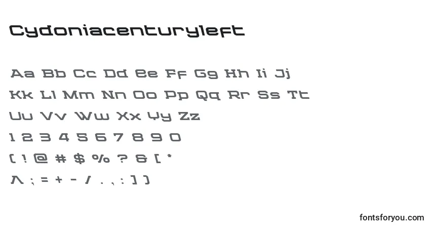 Cydoniacenturyleft-fontti – aakkoset, numerot, erikoismerkit