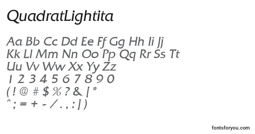 Шрифт QuadratLightita – алфавит, цифры, специальные символы