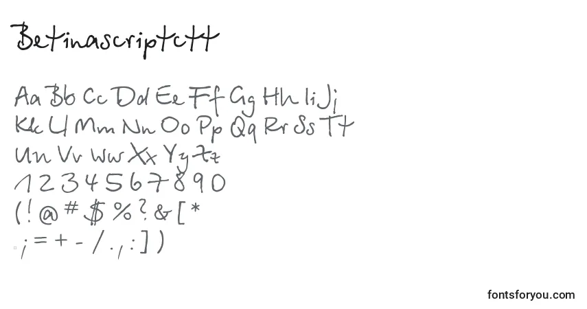 Czcionka Betinascriptctt – alfabet, cyfry, specjalne znaki