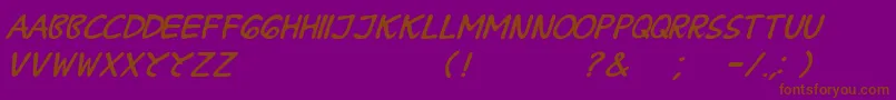 BPraharaThTlsnTgnItalic-Schriftart – Braune Schriften auf violettem Hintergrund