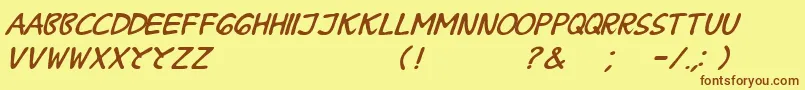 BPraharaThTlsnTgnItalic-Schriftart – Braune Schriften auf gelbem Hintergrund
