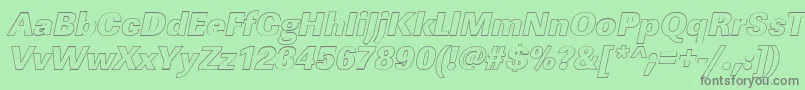 Fonte LinearouHeavyItalic – fontes cinzas em um fundo verde