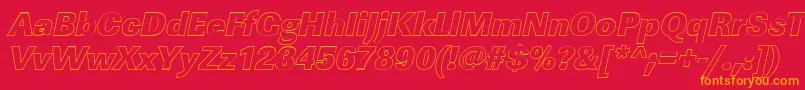 LinearouHeavyItalicフォントについての詳細 フォントLinearouHeavyItalic – 赤い背景にオレンジの文字