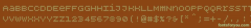 フォントBpdotsunicase – 緑色の文字が茶色の背景にあります。