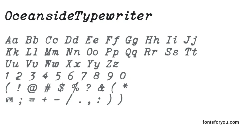 A fonte OceansideTypewriter – alfabeto, números, caracteres especiais